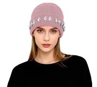 Genérico Sombrero De Invierno para Mujer,Gorro De Punto con Cadena De Perlas Y Diamantes De ImitacióN para Un Estilo úNico VersáTil Y CáLido Que Cubre Las Orejas para OtoñO E Invierno