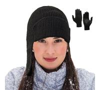 Generico Sombrero de mujer para el invierno - Juego cálido cómodo y ala,de punto - para mujeres para frío invierno para actividades al aire libre para viaje para familia para amigos para madre, Negro