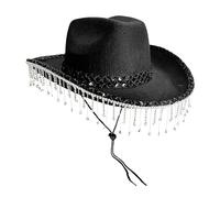 Generico Sombrero de occidental | Sombrero elegante para Festival de Música - Tocado Festival con Lentejuelas y flecos de strass para fotos y viajes