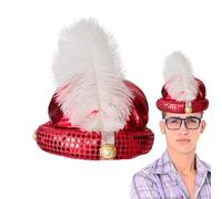 Genérico Sombrero de Príncipe de - Turbante de Sultán de Tela Satén, Lentejuelas de Perlas y Plumas | Accesorio de mascarada de teatro de disfraces, sombrero de vestir ligero para de cumpleaños