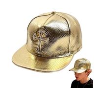 Generico Sombrero de rapero | Gold Streetwear Accessory | Snapback Hat | Flat Brim Hats | Gold Casual 80s Headwear for Women Men Daily Wear Sports Event Concert Party Outdoor Traveling, Cross, Large