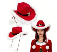 Genérico Sombrero De Rojo - De Felpa Con Pompones | Vestimenta Creativa, Evento Escénico Para Niñas, Mujeres Y Hombres, Vestimenta Para Festivales, Informal, Celebración Temática, Accesor