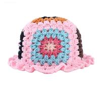 Genérico Sombrero de Sol de Crochet Artesanal Sombrero de Cubo con diseño Floral de Granny Squares Suave y Ligero