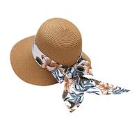 Genérico Sombrero De Sol para Mujer,Sombrero De Paja Ancho De Verano para Mujer Sombreros para Plegables para La Playa para con Enrollable Flexible UPF 50+