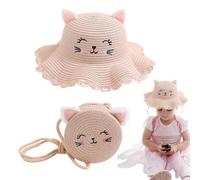 Genérico Sombrero de Sol para niños, Diseño de de Paja a Juego Parasol de protección Integral de 360 Grados, Cute Cartoon Cat Sunhat Summer Beach Suministros para Swim Beach