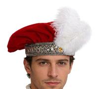 Genérico Sombrero De Terciopelo De Plumas Tudor - Gorra Plana Tipo Gofre Renacentista, Traje De Hombre Isabelino/Accesorios De Recreación Histórica De Attire