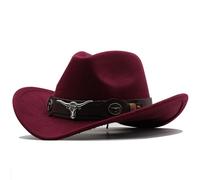 Genérico Sombrero de Vaquero de Fieltro para Hombre Mujer Sombrero de Cowboy Western Cowgirl Hat Sombreros de Fedoras Sombrero de Occidental Bush Hat (FR/ES, Letras, Talla única, Vino Rojo)