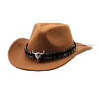 Genérico Sombrero estilo vaquero occidental, sombrero bombín estilo jazz, decoración de cabeza de vaca, sombrero estilo étnico Oeste Disfraz (Brown, M)