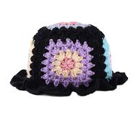 Genérico Sombrero Tipo Pescador de Crochet Colorido Estilo Patchwork Hecho a Mano con ala con Volantes y diseño Floral