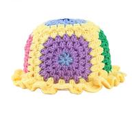 Genérico Sombrero Tipo Pescador de Crochet Colorido Estilo Patchwork Hecho a Mano con ala con Volantes y diseño Floral