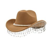Generico Sombrero vaquero con piedras brillantes, para fiestas | Sombrero de vaquero brillante con borde de perlas | Para carnaval, concierto musical, boda, celebración Cosplay