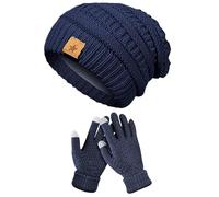 Generico Sombrero y guantes para mujer, conjunto de manoplas cortavientos | Guantes blancos para invierno, para niños, correr, senderismo, esquí, camping, azul navy, Fare riferimento alla descrizione