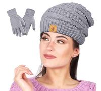 Generico Sombrero y guantes para mujer, guantes de punto para frío intenso, blancos para invierno, para mujeres, niñas, niños, deportes, invierno, camping, senderismo, gris luminoso (ral 7035),