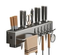 Generico Soporte de utensilios - Organizador de pared de cocina | No-Drilling Wall Mount Cutlery Storage Rack With Hooks, Towel Hanger For Spatula, Spoon, Mug & Kitchen Accessories Organization And
