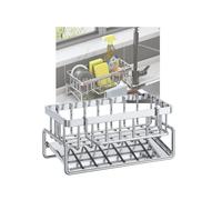 Genérico Soporte Estropajo Fregadero,Organizador Guarda Estropajos Fregadero Cocina Inoxidable Soporte De Esponja con Bandeja Organizador Sink Caddy con Toallero (Plata)