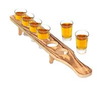 Genérico Soporte Vasos Tequila - Bandeja Madera Con 6 Vasos | Set Porta Shots | Estante Vino & Cóctel Para Fiestas, Bares, Restaurantes, Organizador Bebidas Duradero