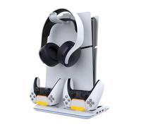 Genérico Soporte y estación de refrigeración con controlador LED RGB Estación de carga consola para PS5 Slim Base de refrigeración multifuncional con colgador de auriculares