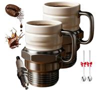 Genérico Spark Plug Mug, Novelty Coffee Mug, Engine Spark Plug Design, Funny Hot Beverage Tea Cup with Handle, Unique Novelty Auto Mechanic Gift for Car Lovers (2Pcs)