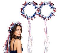 Genérico Sparkling Americana Star Crown with Flowing Ribbons,US Patriotic Hair Accessory,Red White Blue Fourth of July Hair Accessory