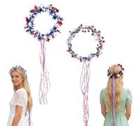Genérico Sparkling Americana Star Crown with Flowing Ribbons, US Patriotic Hair Accessory, Red White & Blue Patriotic Hair Accessory (Mix-2Pcs)