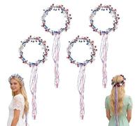 Genérico Sparkling Americana Star Crown with Flowing Ribbons, US Patriotic Hair Accessory, Red White & Blue Patriotic Hair Accessory (B-4Pcs)