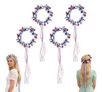 Genérico Sparkling Americana Star Crown with Flowing Ribbons, US Patriotic Hair Accessory, Red White & Blue Patriotic Hair Accessory (A-4Pcs)