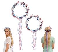 Genérico Sparkling Americana Star Crown with Flowing Ribbons, US Patriotic Hair Accessory, Red White & Blue Patriotic Hair Accessory (B-2Pcs)