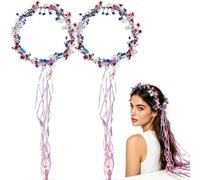 Genérico Sparkling Americana Star Crown with Flowing Ribbons,US Patriotic Hair Accessory,Red White Blue Fourth of July Hair Accessory