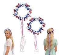 Genérico Sparkling Americana Star Crown with Flowing Ribbons, US Patriotic Hair Accessory, Red White & Blue Patriotic Hair Accessory (A-2Pcs)