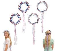 Genérico Sparkling Americana Star Crown with Flowing Ribbons, US Patriotic Hair Accessory, Red White & Blue Patriotic Hair Accessory (Mix-4Pcs)