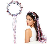 Genérico Sparkling Americana Star Crown with Flowing Ribbons,US Patriotic Hair Accessory,Red White Blue Fourth of July Hair Accessory