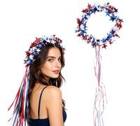 Genérico Sparkling Americana Star Crown with Flowing Ribbons,US Patriotic Hair Accessory,Red White Blue Fourth of July Hair Accessory