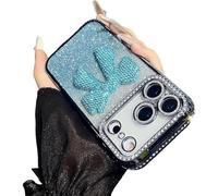 Genérico Sparkling Diamond Women's Phone Case with Cute Bow for iPhone 11-17 Series - Luxury 3D Crystal Diamond Rhinestone, Electroplated Protective Mirror Design (Blue,for iPhone 12)