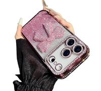 Genérico Sparkling Diamond Women's Phone Case with Cute Bow for iPhone 11-17 Series - Luxury 3D Crystal Diamond Rhinestone, Electroplated Protective Mirror Design (Pink,for iPhone 17 Pro)