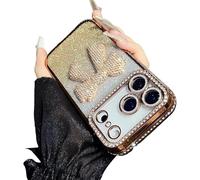 Genérico Sparkling Diamond Women's Phone Case with Cute Bow for iPhone 11-17 Series - Luxury 3D Crystal Diamond Rhinestone, Electroplated Protective Mirror Design (Gold,for iPhone 14)