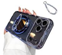 Genérico Sparkling Diamond Women's Phone Case with Mirror and Stand,Sparkling Rhinestone Phones Case for iPhone 11/12/13/14/15/16/17 Series,Folding Magnetic Kickstand Diamond Cases