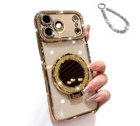 Genérico Sparkling Diamond Women's Phone Case with Mirror and Stand,Sparkling Rhinestone Phones Case for iPhone 11/12/13/14/15/16/17 Series,Folding Magnetic Kickstand Diamond Cases