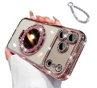 Genérico Sparkling Diamond Women's Phone Case with Mirror and Stand,Sparkling Rhinestone Phones Case for iPhone 11/12/13/14/15/16/17 Series,Folding Magnetic Kickstand Diamond Cases