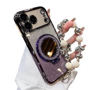 Genérico Sparkling Diamond Women's Phone Case with Mirror & Stand for iPhone 12/13/14/15/16/17 Pro MAX, 17air, Bling Rhinestone Luxury Case with Pearl Lanyard for Women (17,Purple)