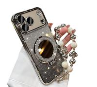 Genérico Sparkling Diamond Women's Phone Case with Mirror & Stand for iPhone 12/13/14/15/16/17 Pro MAX, 17air, Bling Rhinestone Luxury Case with Pearl Lanyard for Women (15,Gray)