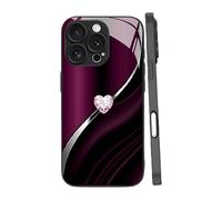 Genérico Sparkling Heart Hard Case for iPhone 17/16/15/14/13/12 Plus Pro MAX, Curve Double Heart Hard Phone Case, Full-Coverage Protection Shockproof Drop Tempered Glass (14 Pro,Purple)
