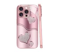 Genérico Sparkling Heart Hard Case for iPhone 17/16/15/14/13/12 Plus Pro MAX, Curve Double Heart Hard Phone Case, Full-Coverage Protection Shockproof Drop Tempered Glass (17 Pro MAX,Pink)
