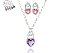 Genérico Sparkling Zircon Heart Necklace for Women, Vintage Crystal Heart Pendent Necklace Ear Stud Suit, Elegant Gift for Her (Purple)