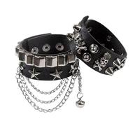 Genérico Spiked Skull Bracelet - Pu Leather Wristbands, Black Star Chain Cuff, Metal Buckle Wristband Punk Fashion Accessory Set | Ideal for Styling Party Wear Accessories Daily Outfit Gothic