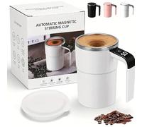 Genérico Spinbrew Mug -Self Stirring Magnetic Coffee Cup with Lid and Temp Display, Rechargeable Electric Mixing Cup Stainless Steel Office Travel Cup for Coffee, Chocolate, Milk, Tea (White)