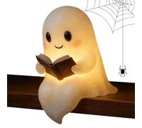 Genérico Spooky Ghost Lantern, Decorative Night Light, LED Halloween Decor, Cozy Room Accent, Sturdy Glowing Ghost Lamp for Tabletop Desk Holiday Farmhouse Livingroom Display, White