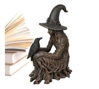 Genérico Spooky Gothic Raven Resin Witch Statue, Halloween Desktop