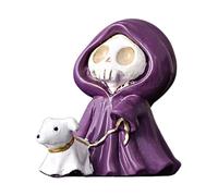 Genérico Spooky Reaper Dog-Walking Statue, Halloween Skeleton Figurine, Humorous Grims Reaper Décor, Hand-Painted Resin Detail Compact Display Size for Fireplace, Desktop, Entryway, Indoor Use