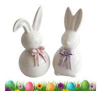 Genérico Spring Rabbit Decoration - Ceramic Easter Hare, 5x5x11cm Clay Bunny Figurine for School, Porcelain Ornament with Bowknot, Living Room Decor, Resin Rabbit Sculpture for Bedroom and Entrance