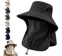 Genérico Spring/Summer Fisherman's Hat,Detachable Outdoor Sun-Protective Face Covering Sun Hat,Adjustable Wide Brim Cap with Neck Flap (Black)